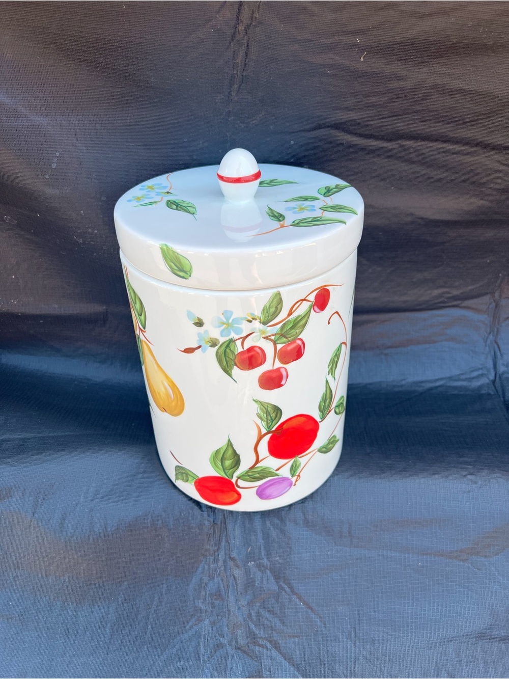 Fruit Pattern Ceramic Canister - White with Red & Green Accents